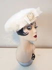 Vintage 1940's Dreamy Soft Cream Rabbit Fur Floating Saucer Ladies Hat with Bow