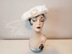 Vintage 1940's Dreamy Soft Cream Rabbit Fur Floating Saucer Ladies Hat with Bow