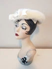Vintage 1940's Dreamy Soft Cream Rabbit Fur Floating Saucer Ladies Hat with Bow